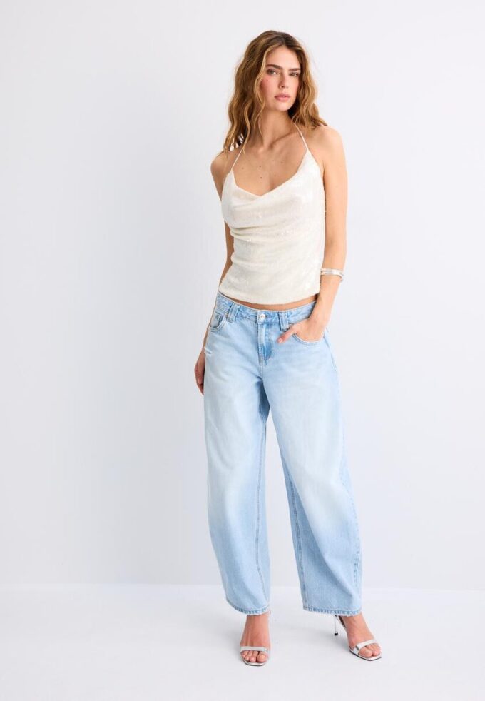 Haltertop med paljetter