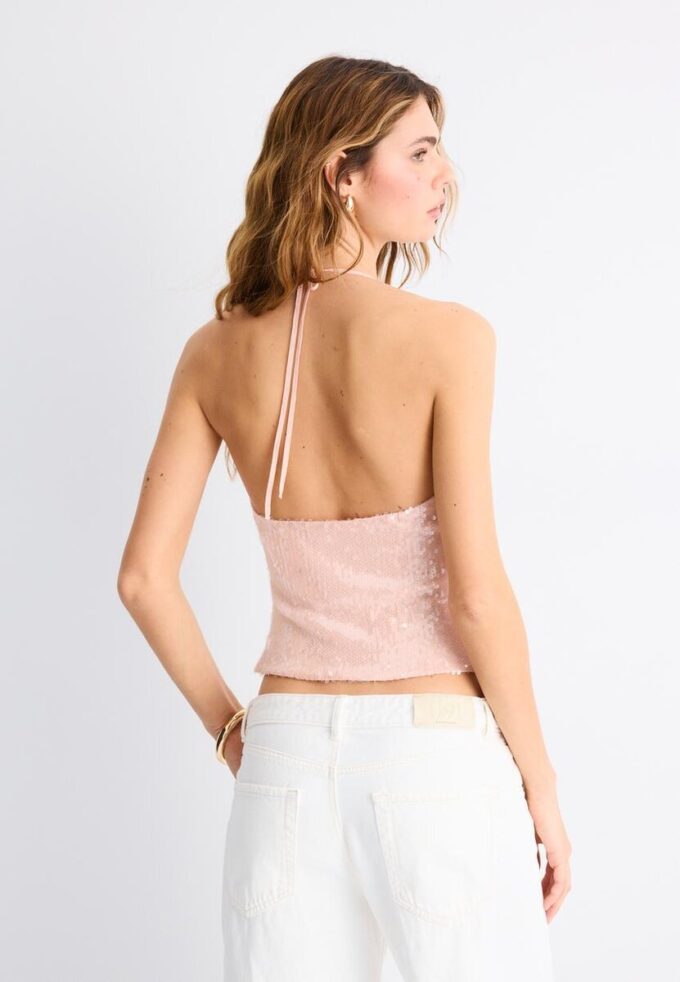 Haltertop med paljetter