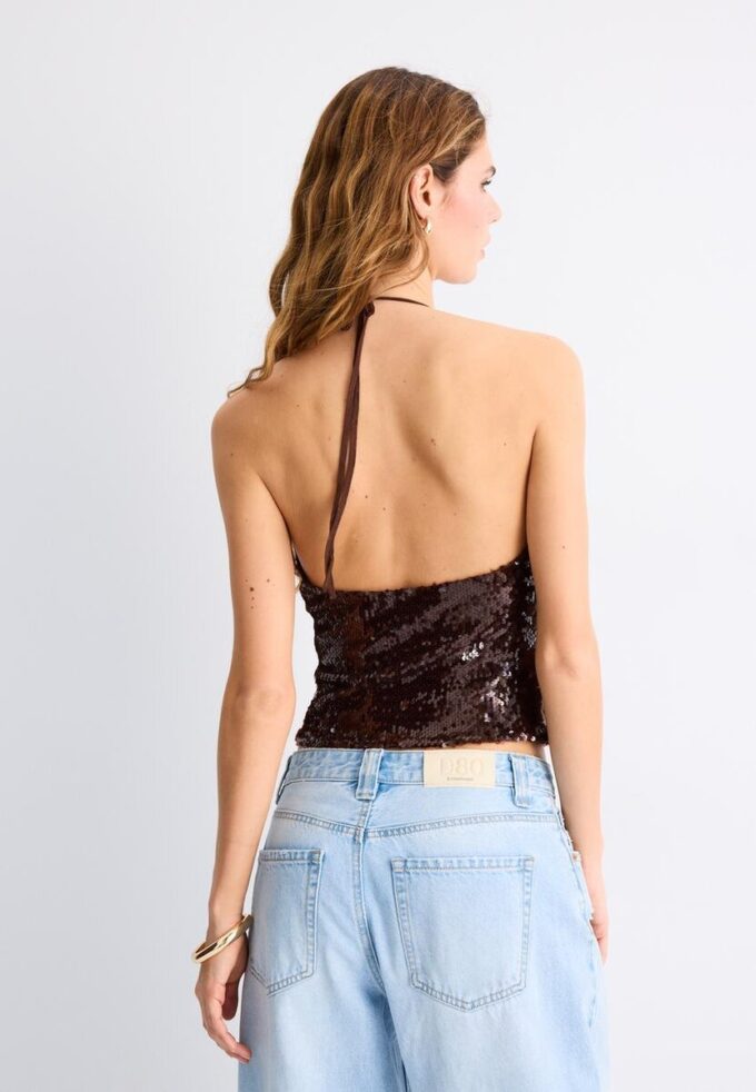 Haltertop med paljetter