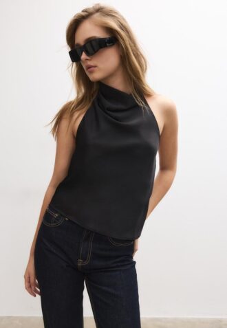 Haltertop med satineffekt