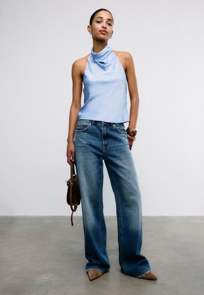 Haltertop med satineffekt