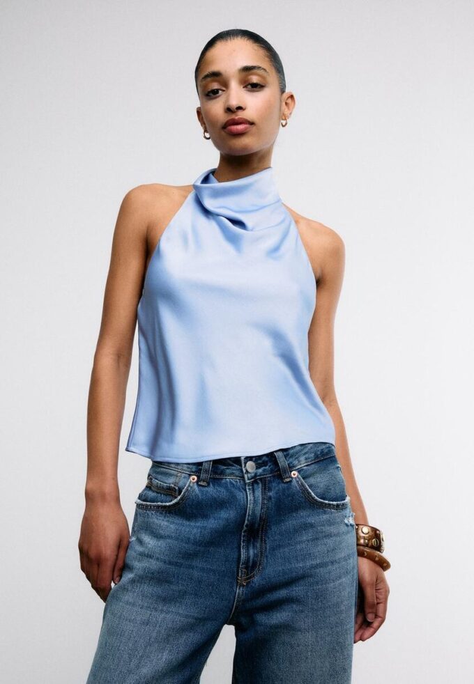 Haltertop med satineffekt