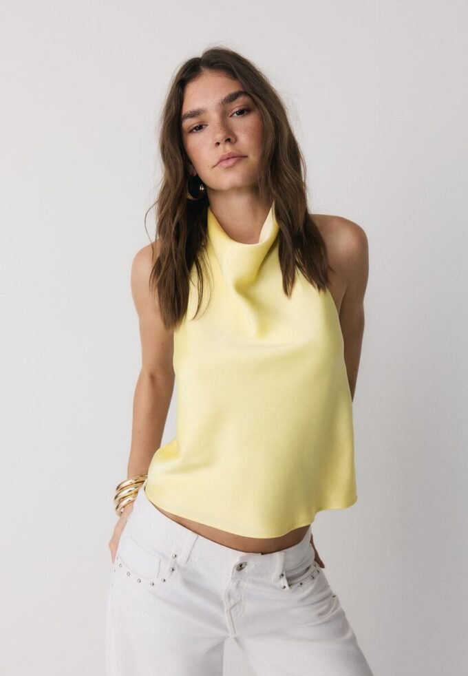 Haltertop med satineffekt