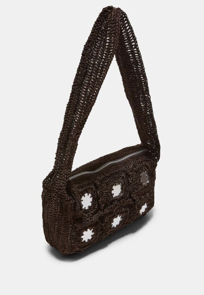 Heklet skulderveske med speil