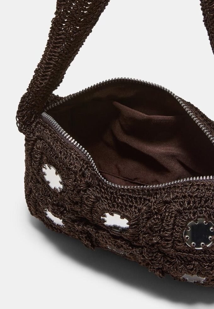 Heklet skulderveske med speil