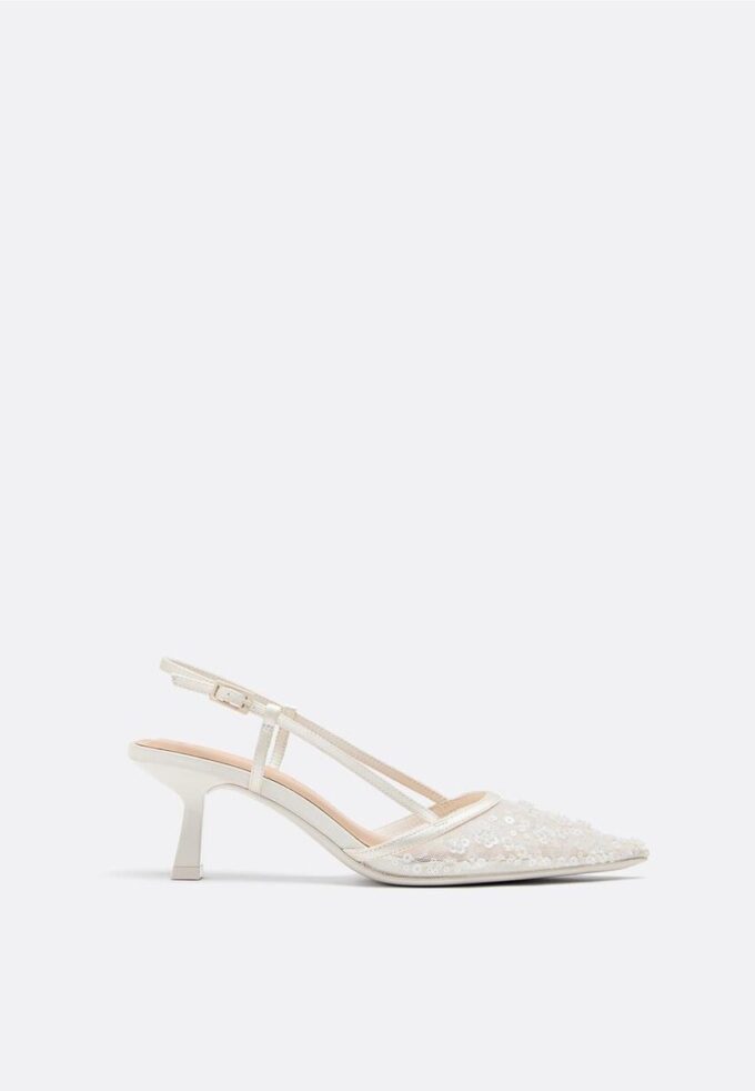 Høyhælte sko i mesh med rhinestones