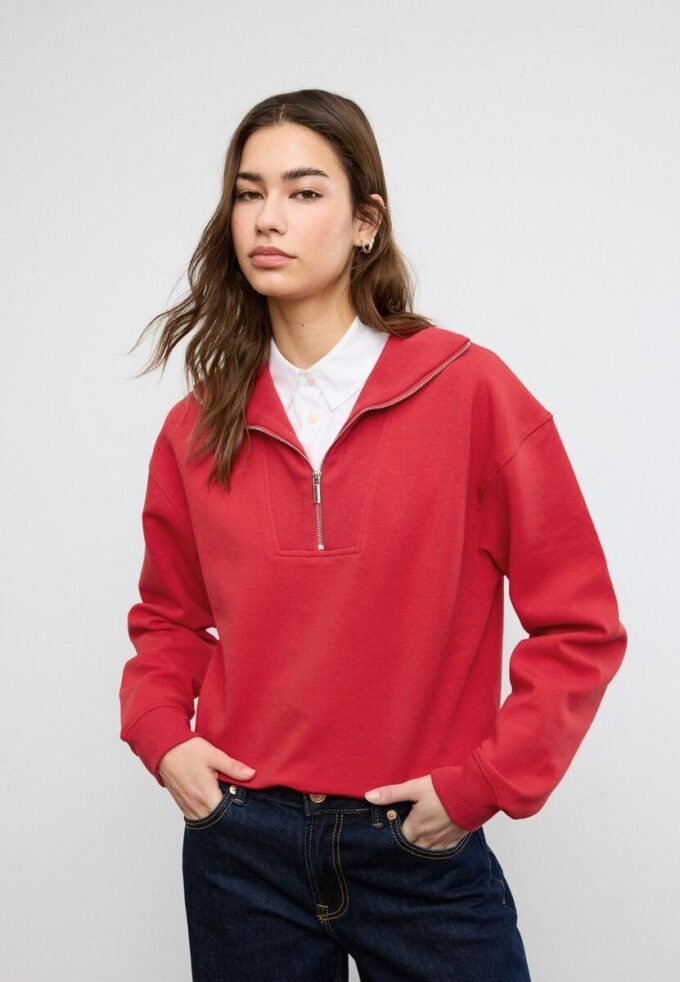 Høyhalset sweatshirt med glidelås