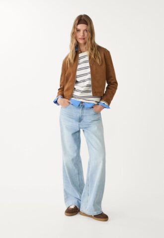 Jakke i imitert semsket skinn med glidelås