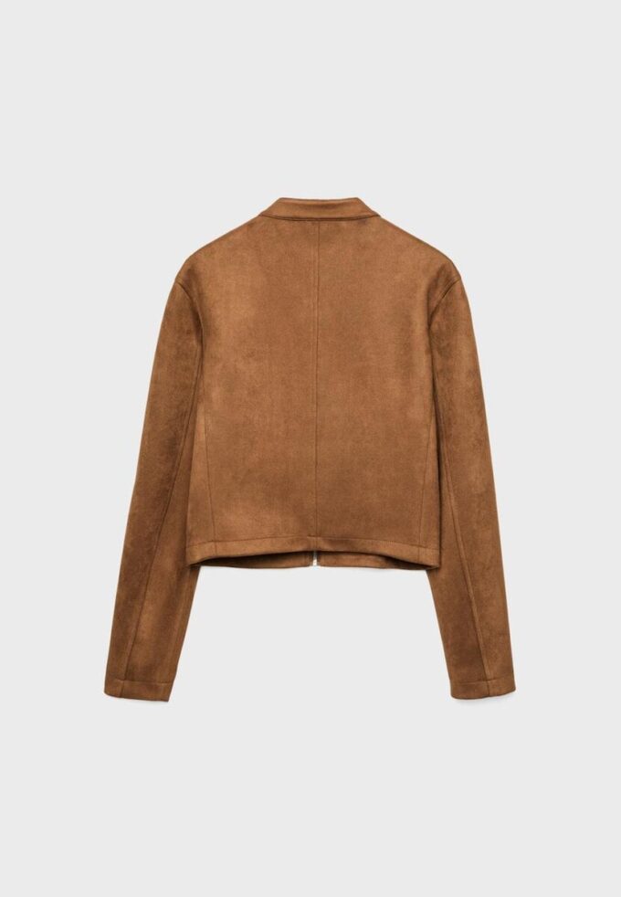 Jakke i imitert semsket skinn med glidelås