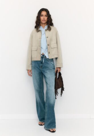 Jakke i imitert semsket skinn med lommer