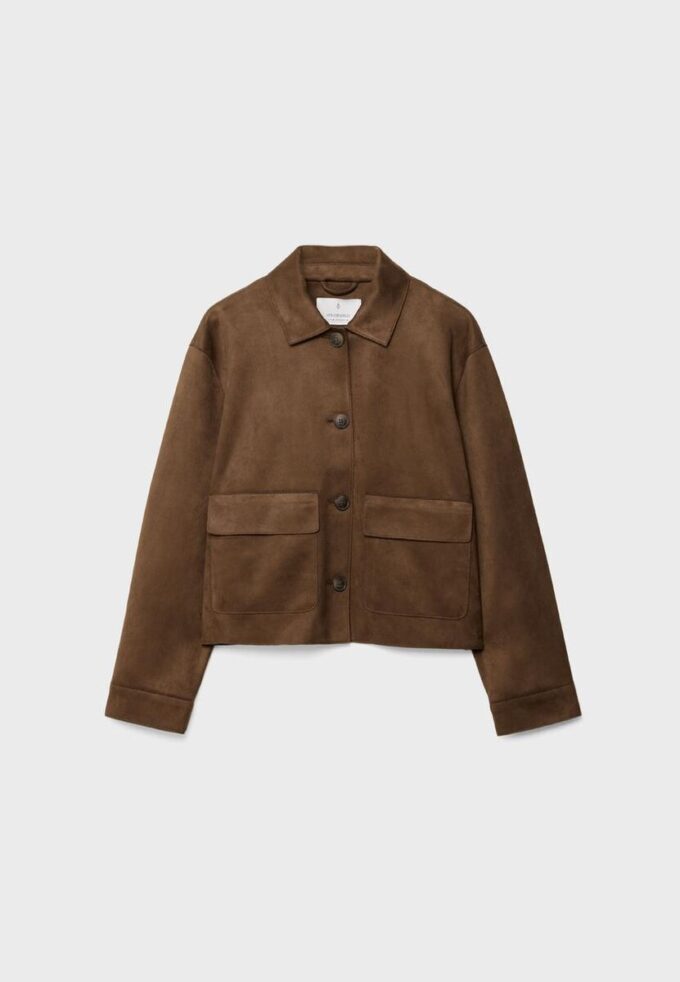 Jakke i imitert semsket skinn med lommer