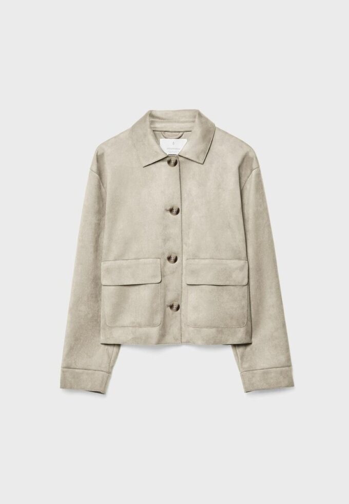 Jakke i imitert semsket skinn med lommer