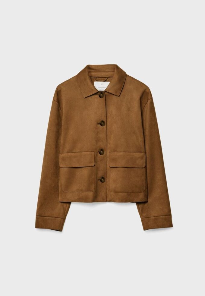 Jakke i imitert semsket skinn med lommer