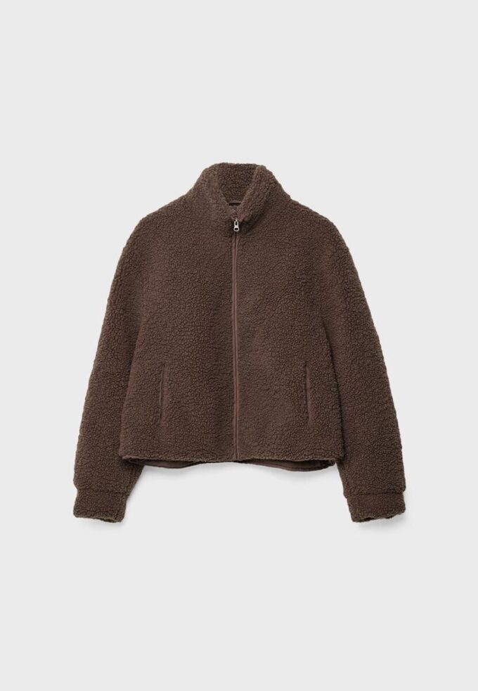 Jakke med glidelås og fôr i imitert saueskinn