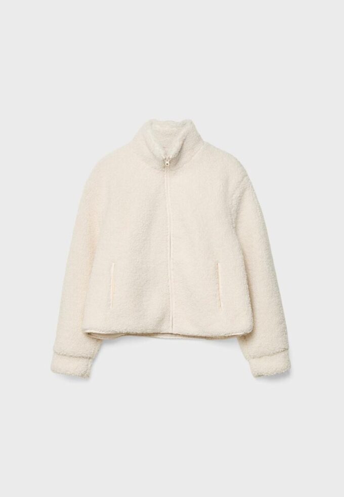 Jakke med glidelås og fôr i imitert saueskinn