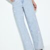 Jeans med lav midje og Wide Leg-ben med rhinestones
