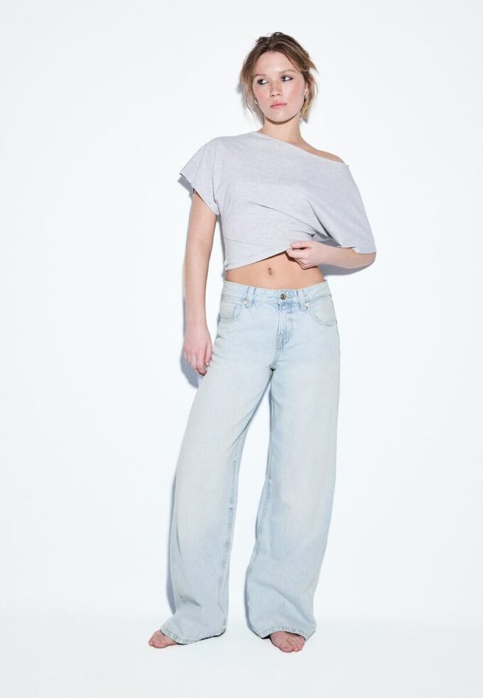 Jeans med lav midje og Wide Leg-ben med stjernedetaljer