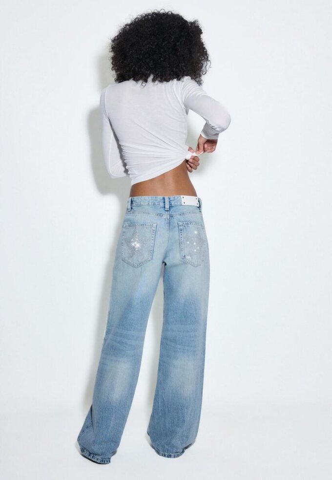 Jeans med lav midje og Wide Leg-ben med stjernedetaljer