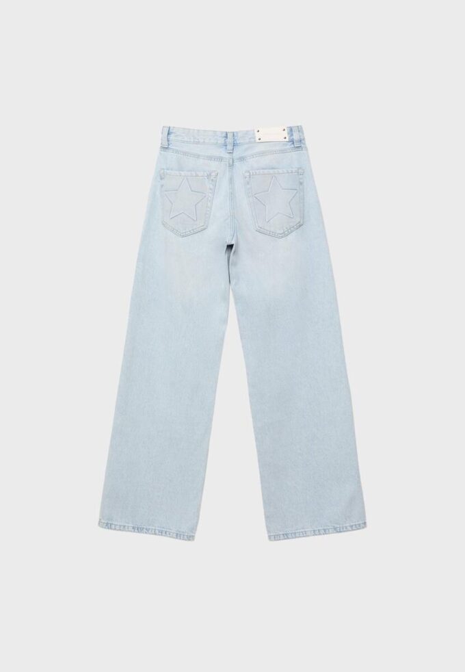 Jeans med lav midje og Wide Leg-ben med stjernedetaljer