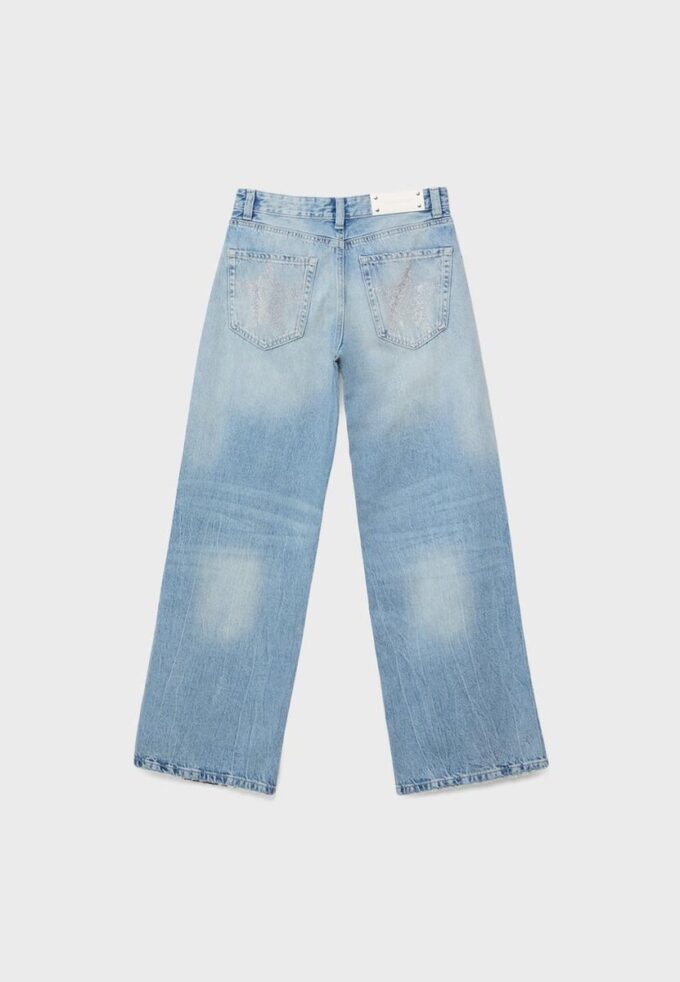 Jeans med lav midje og Wide Leg-ben med stjernedetaljer