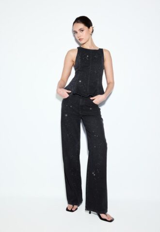 Jeans med rett passform og rhinestones