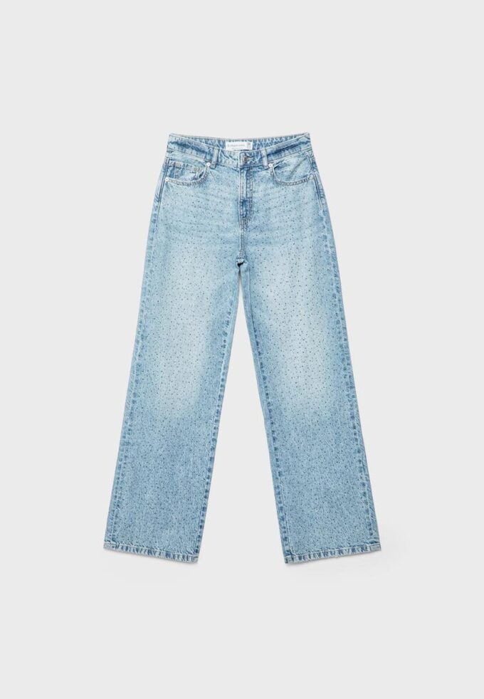Jeans med rett passform og rhinestones