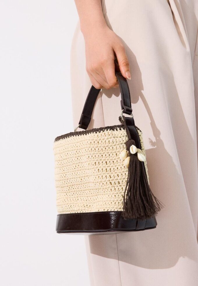 Kombinert heklet bøtteveske