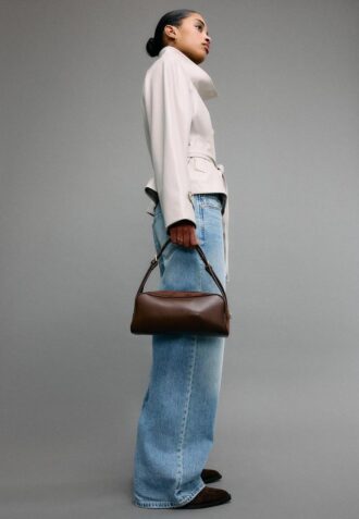 Kontrastfarget skulderveske med dobbelt håndtak