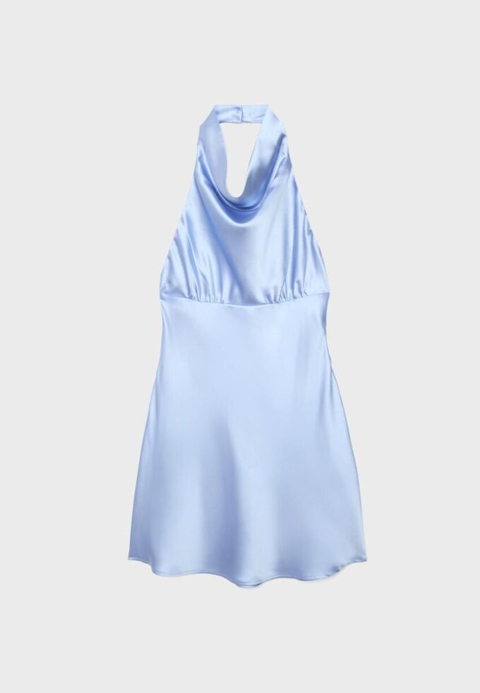 Kort satenkjole med halterneck