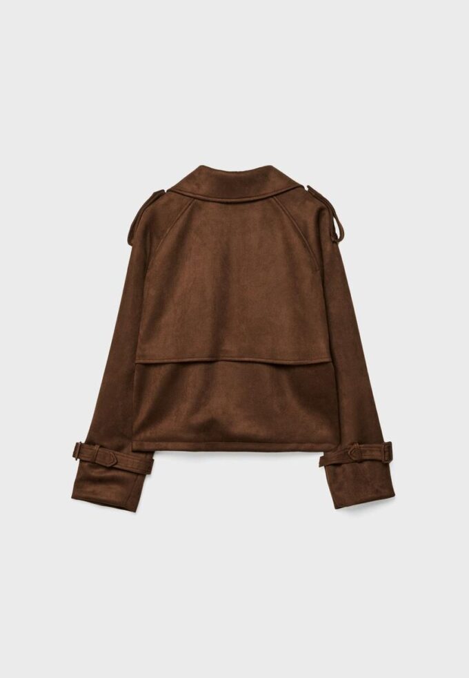 Kort trenchcoat i imitert semsket skinn