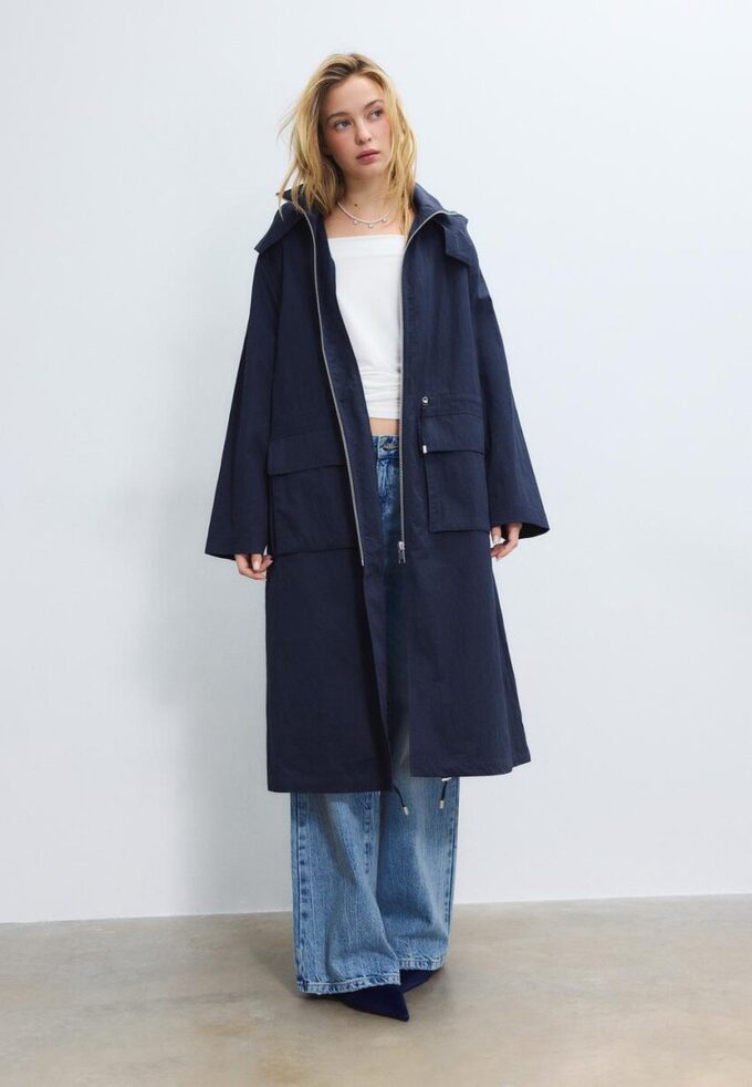 Lang, løstsittende parkas