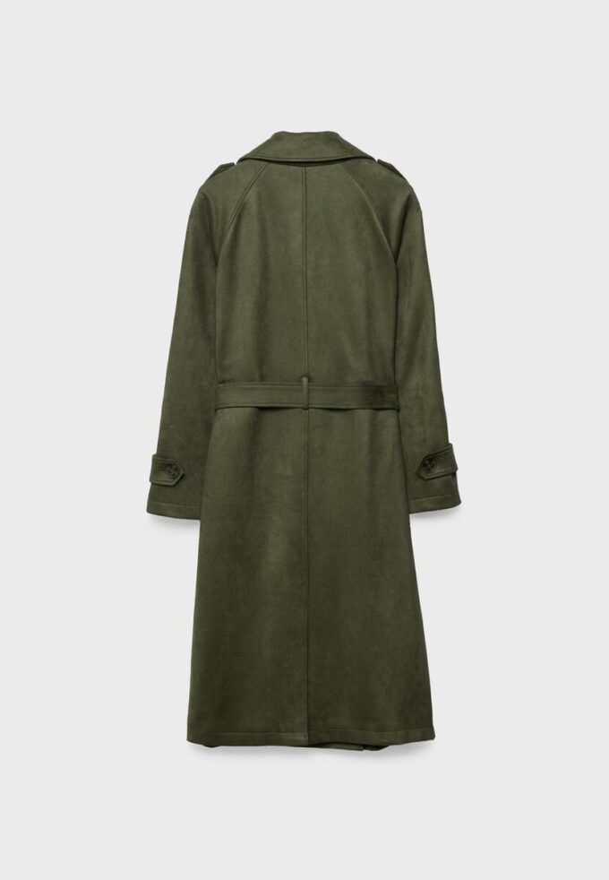 Lang trenchcoat i imitert semsket skinn