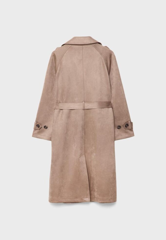 Lang trenchcoat i imitert semsket skinn