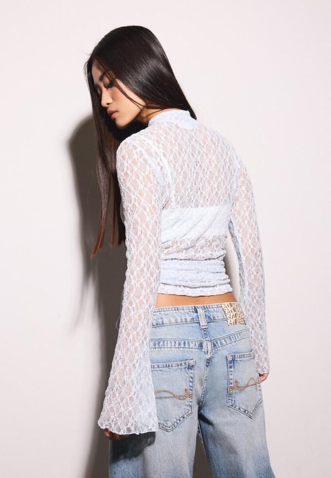 Langermet T-skjorte i blonder