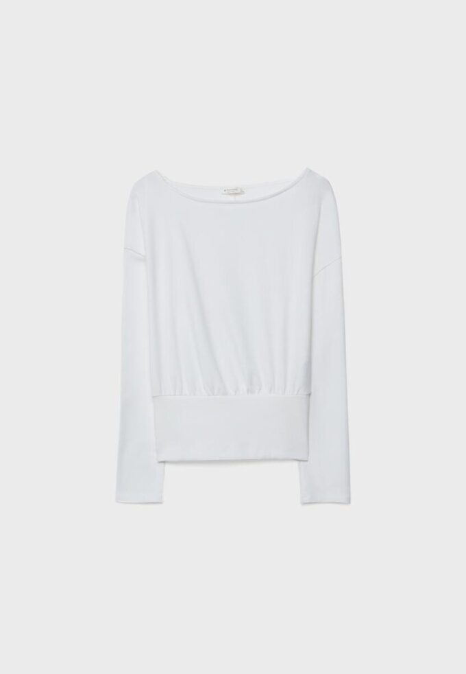 Langermet T-skjorte med båthals og kummerbund i nederkant