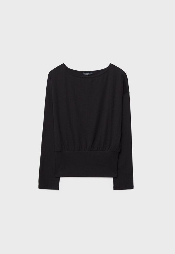 Langermet T-skjorte med båthals og kummerbund i nederkant