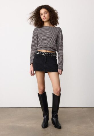 Langermet T-skjorte med båthals og stripete bånd