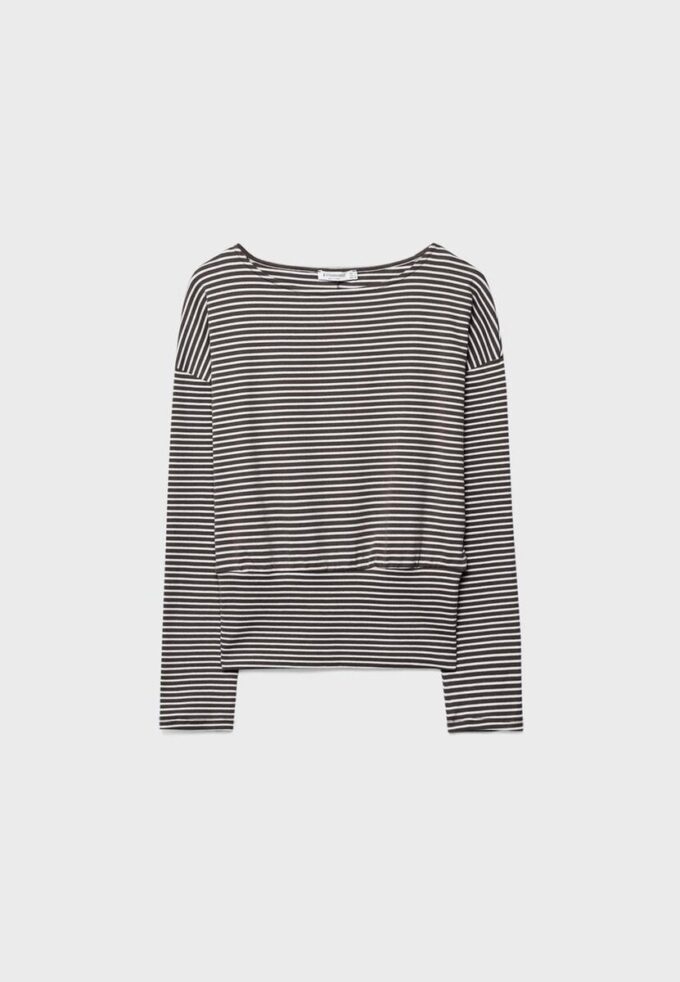 Langermet T-skjorte med båthals og stripete bånd