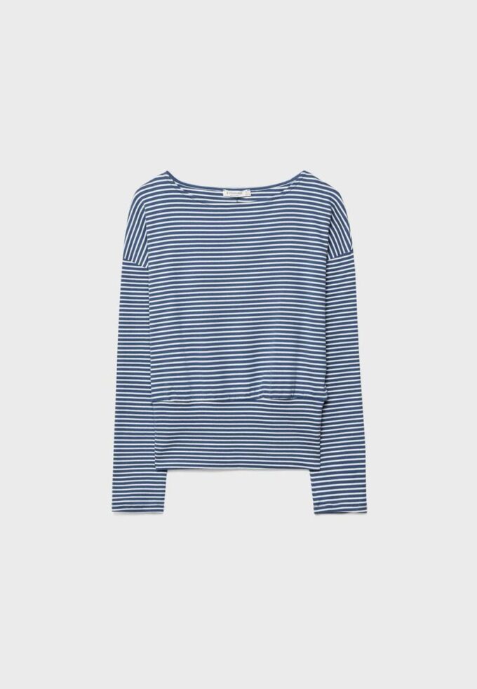 Langermet T-skjorte med båthals og stripete bånd