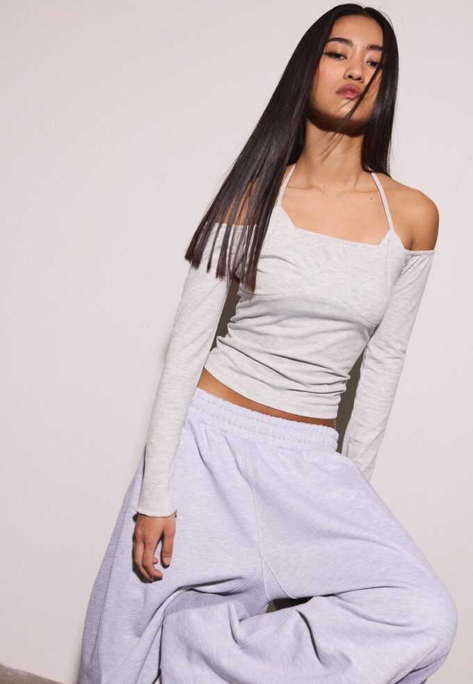 Langermet T-skjorte med halterneck