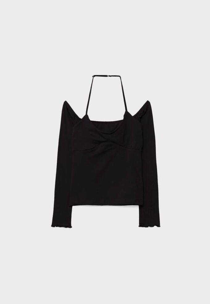 Langermet T-skjorte med halterneck