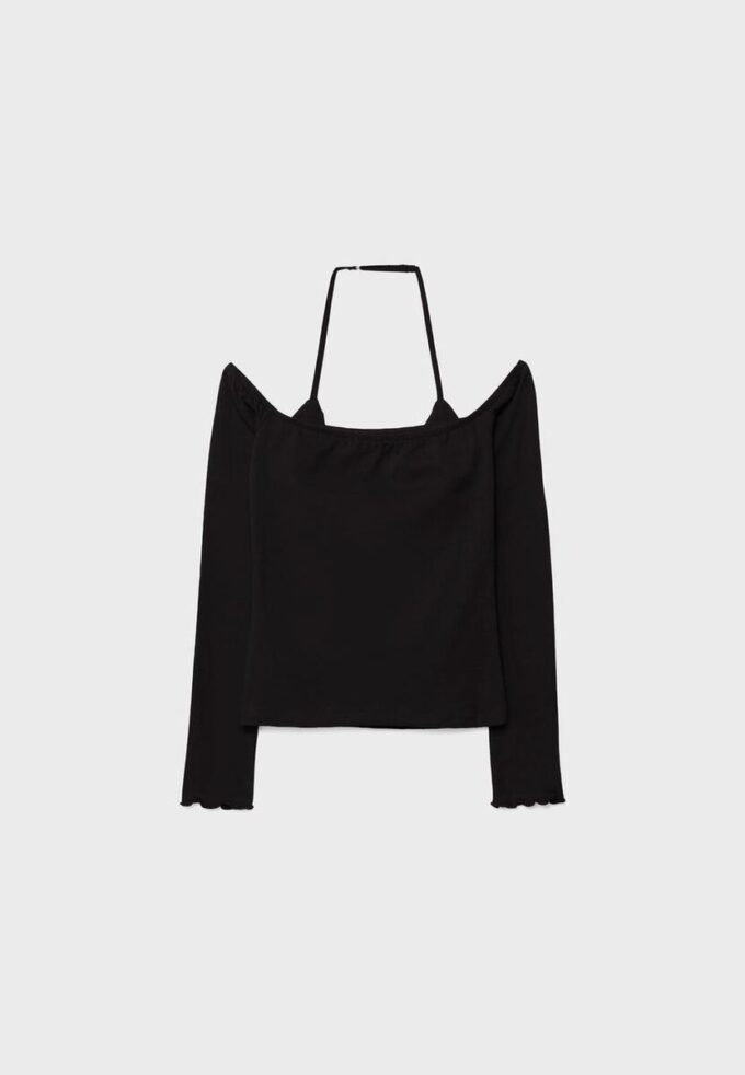 Langermet T-skjorte med halterneck