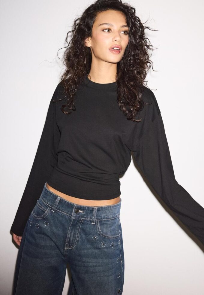 Langermet T-skjorte med rynk