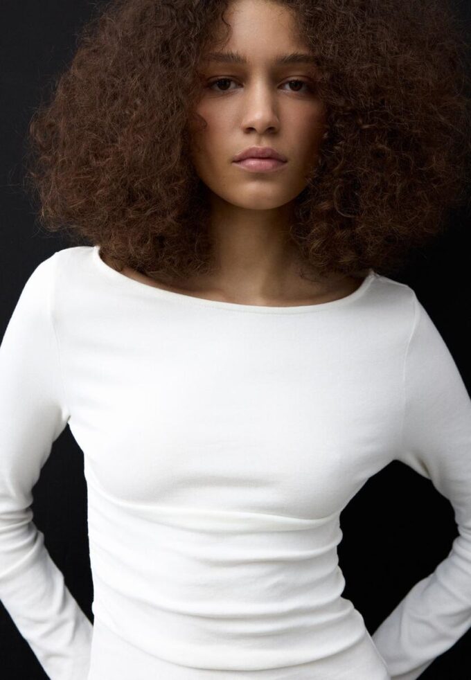 Langermet T-skjorte med rynk