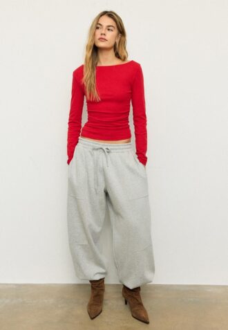 Langermet T-skjorte med rynk