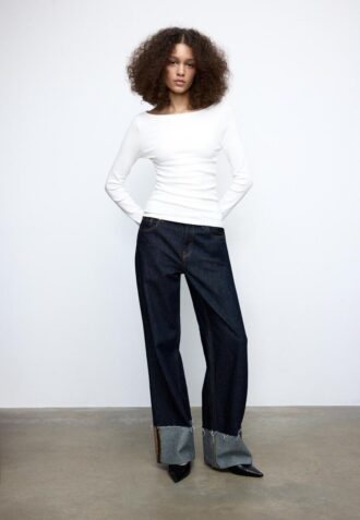 Langermet T-skjorte med rynk