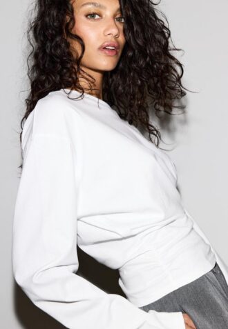 Langermet T-skjorte med rynk