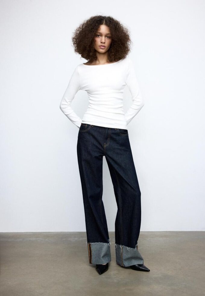 Langermet T-skjorte med rynk