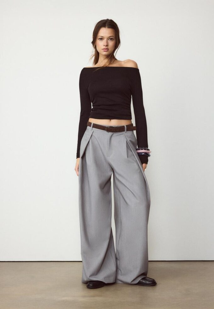 Langermet T-skjorte med rynk