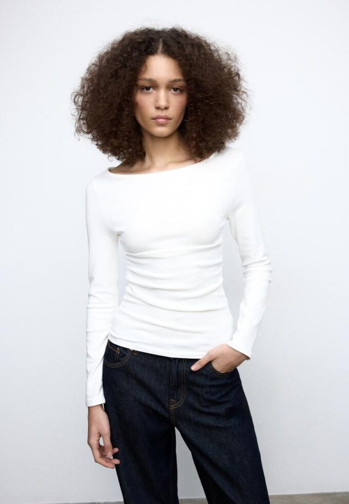 Langermet T-skjorte med rynk